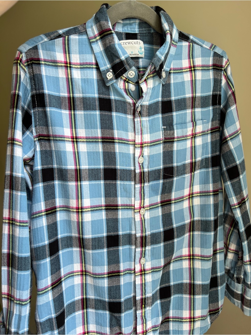 Crewcuts Boys' Light Blue Plaid Flannel Button-Down Shirt - very soft, thin